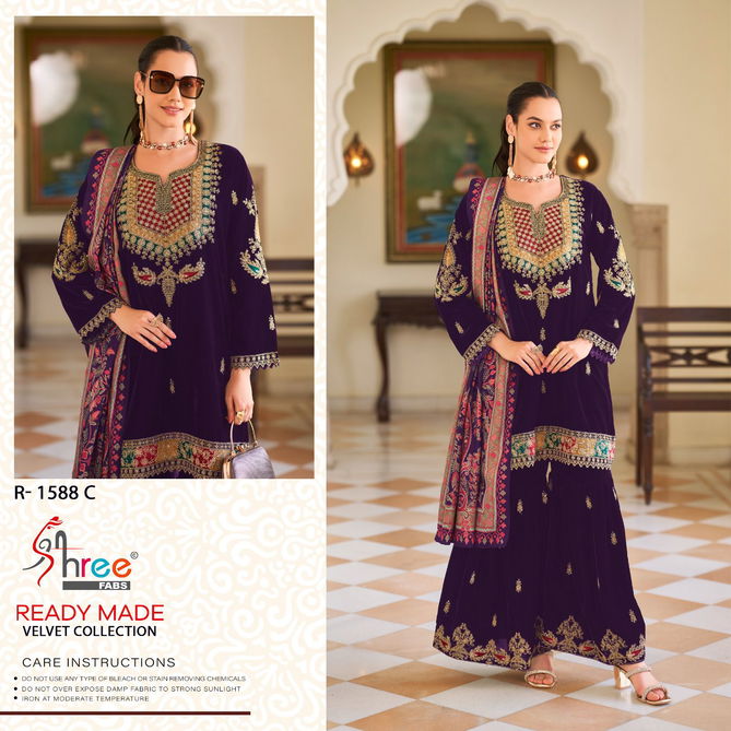 R 1588 By Shree Embroidery Velvet Pakistani Suits Wholesale Market In Surat